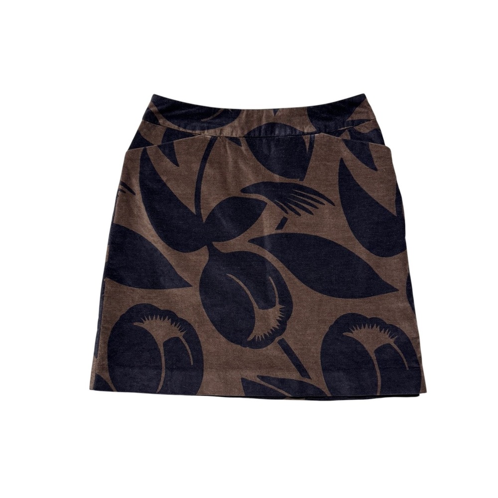 Boden Velvet A-Line Skirt Womens 6 Brown Floral Tulip Print WG374
